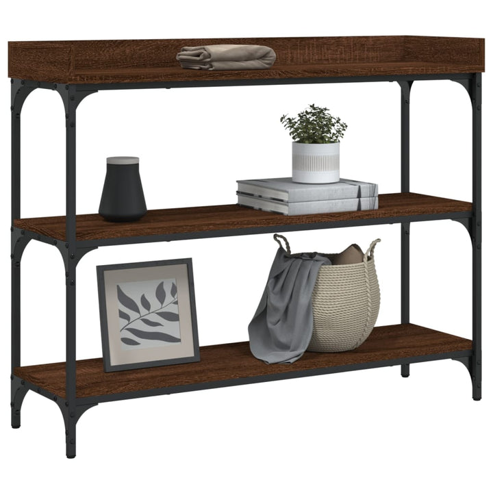 konsolbord med hylder 100x30x80 cm brun egetræsfarve