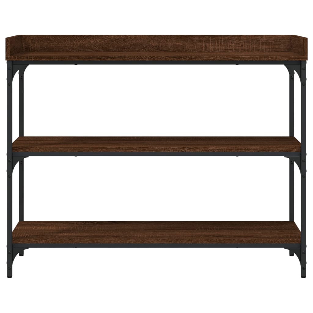 konsolbord med hylder 100x30x80 cm brun egetræsfarve