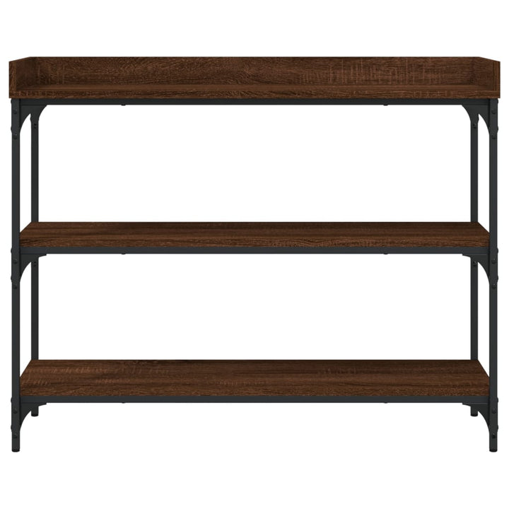konsolbord med hylder 100x30x80 cm brun egetræsfarve