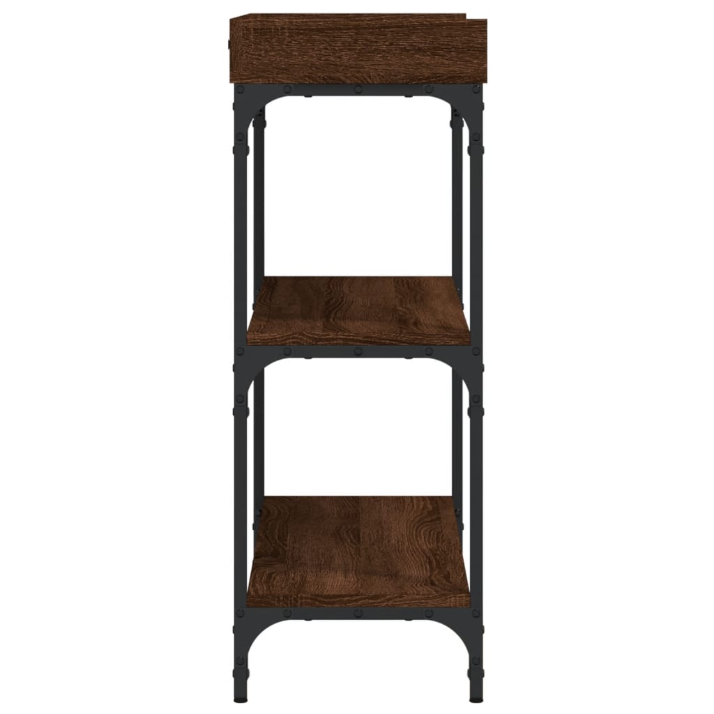 konsolbord med hylder 100x30x80 cm brun egetræsfarve