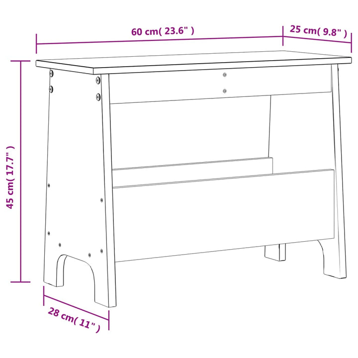 entrébænk 60x28x45 cm massivt fyrretræ gyldenbrun