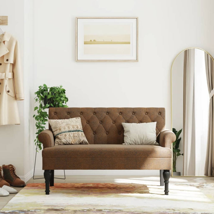 bænk med ryglæn 120x62x75,5 cm imiteret ruskind brun