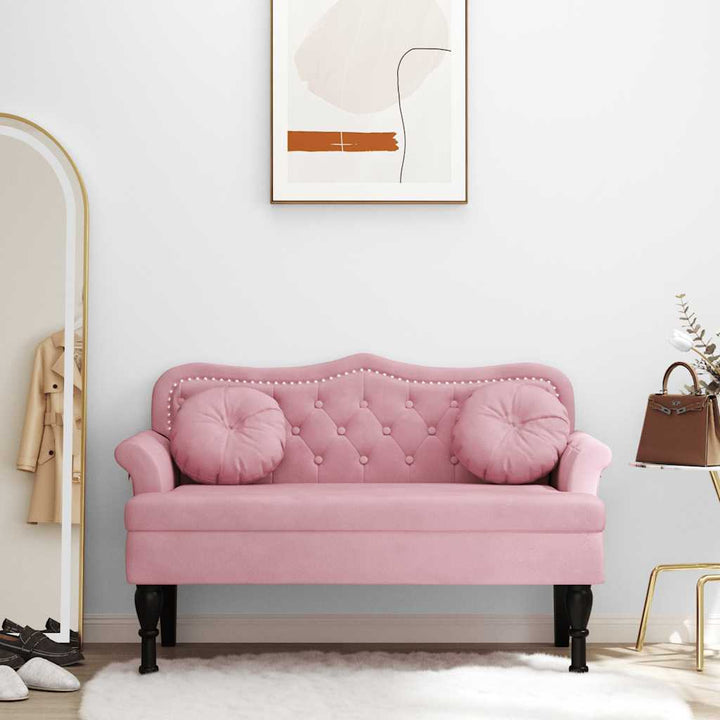 bænk med hynder 120,5x65x75 cm velour lyserød