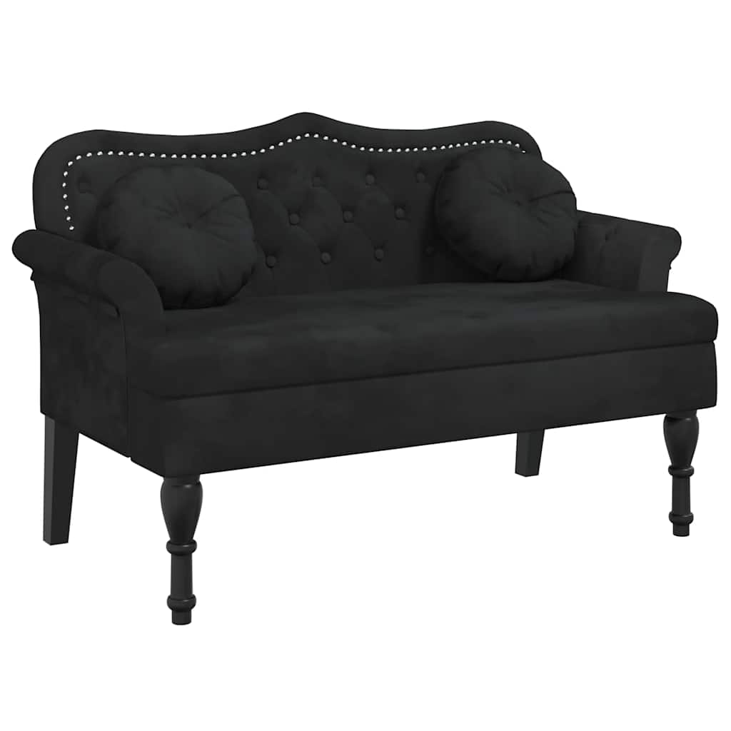 bænk med hynder sort 120,5x65x75 cm fløjl