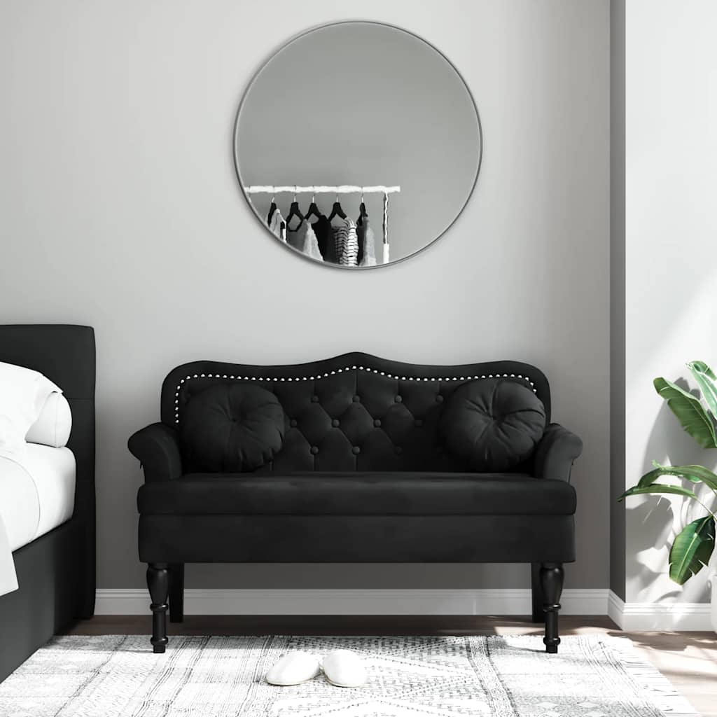 bænk med hynder sort 120,5x65x75 cm fløjl