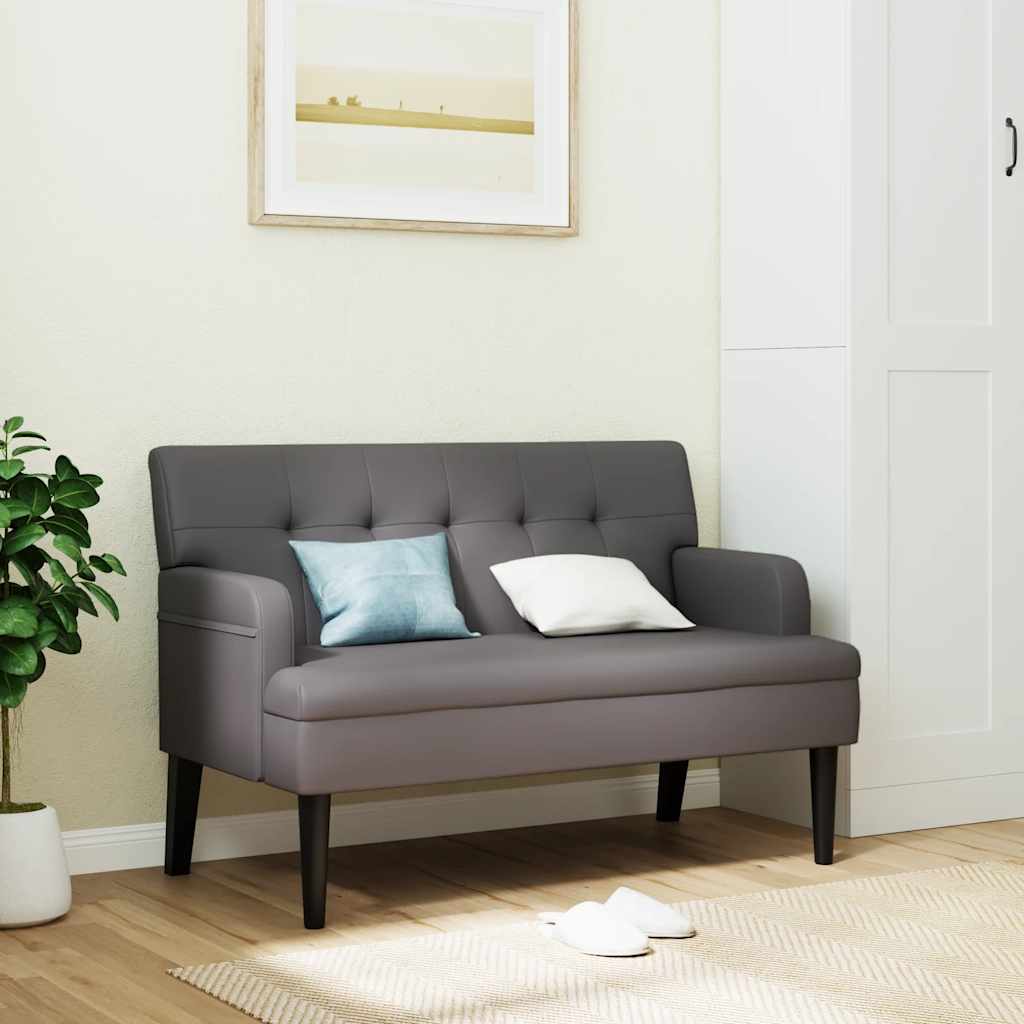 bænk med ryglæn 112x65,5x75 cm kunstlæder grå