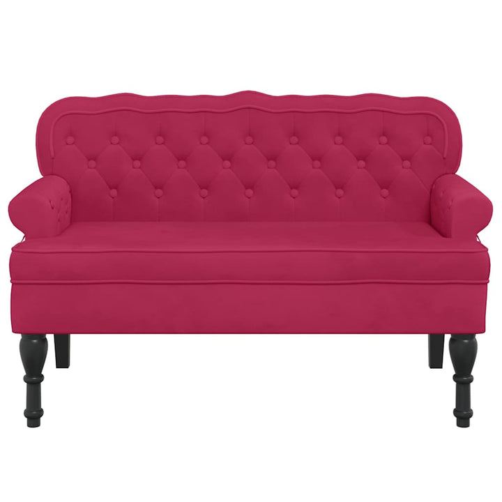 bænk med ryglæn 119,5x64,5x75 cm velour vinrød