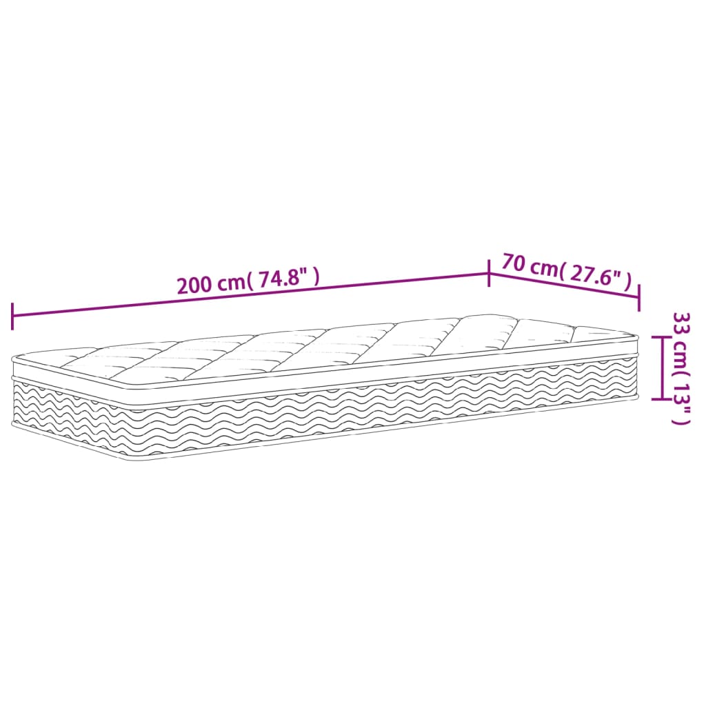 springmadras med pocketfjedre 70x200 cm medium fast