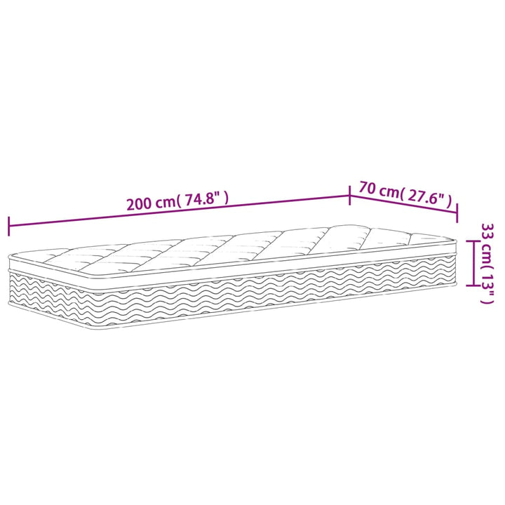 springmadras med pocketfjedre 70x200 cm medium fast