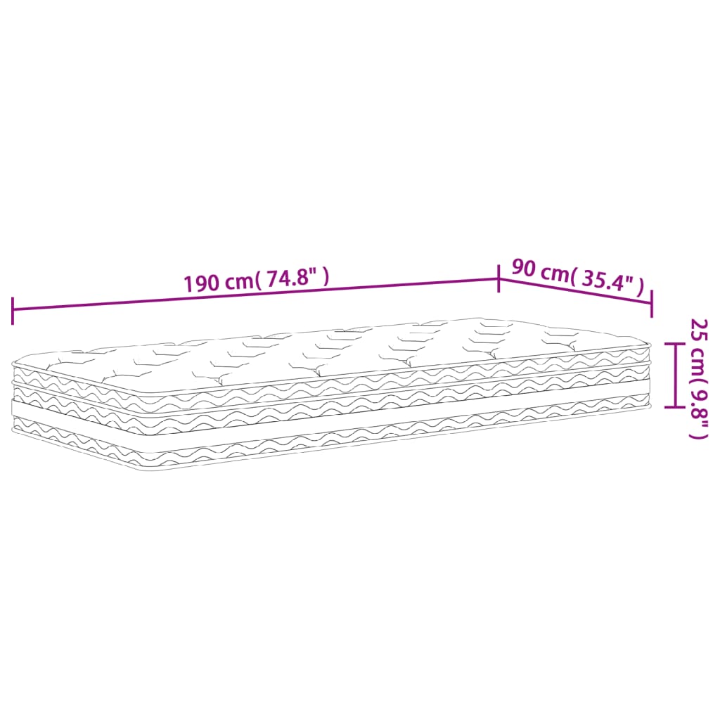 springmadras med pocketfjedre 90x190 cm medium