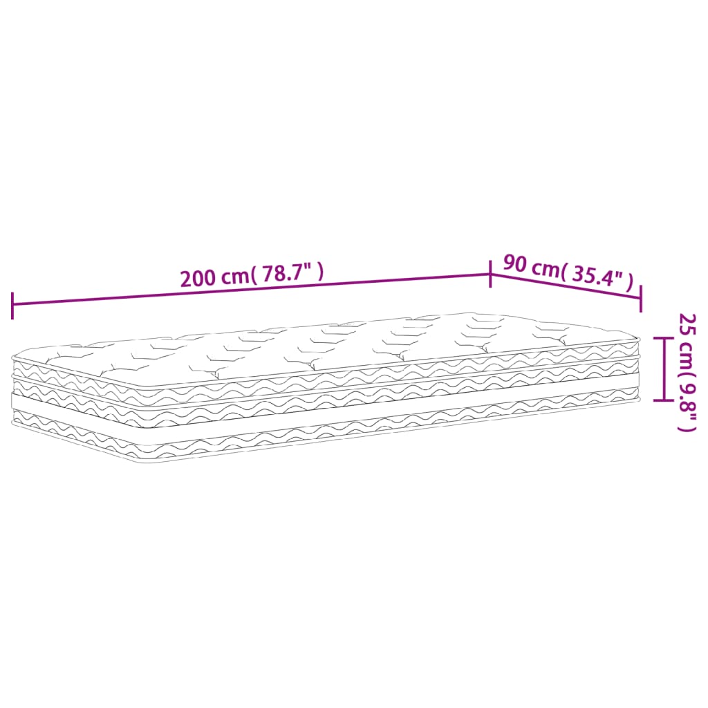 springmadras med pocketfjedre 90x200 cm medium