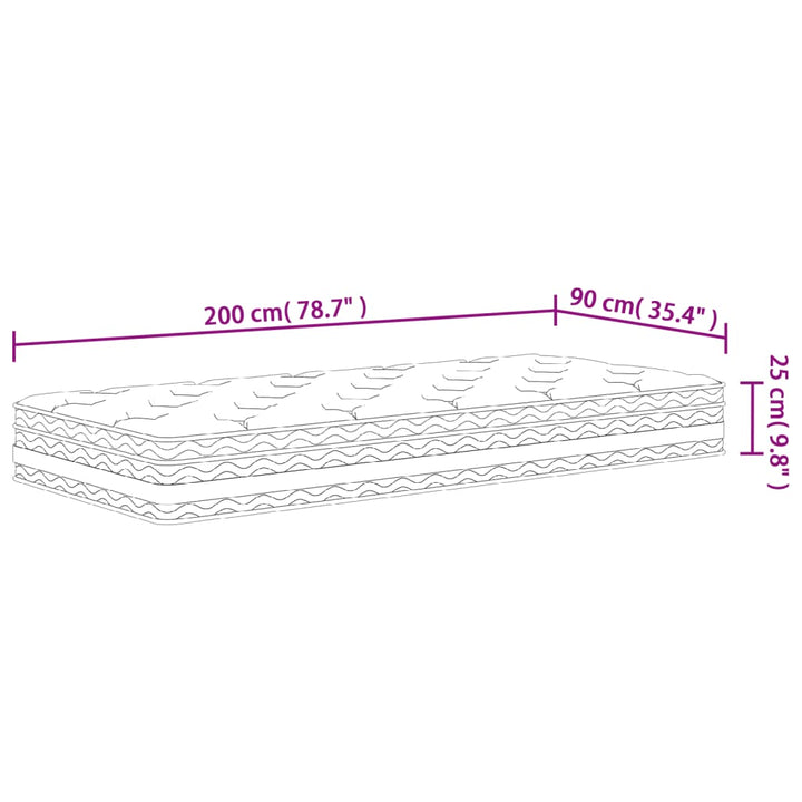 springmadras med pocketfjedre 90x200 cm medium