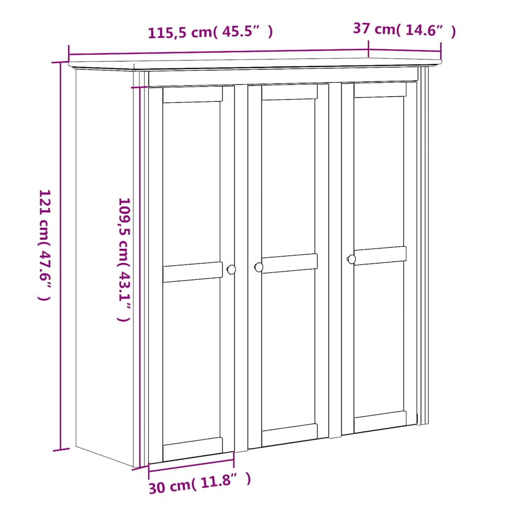 skænk BODO 115,5x43x200,5 cm massivt fyrretræ hvid