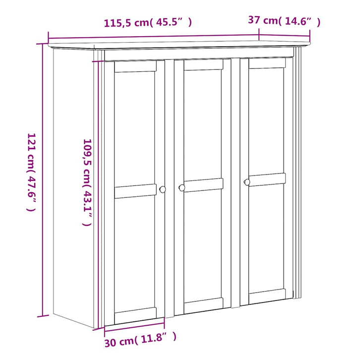 skænk BODO 115,5x43x200,5 cm massivt fyrretræ hvid