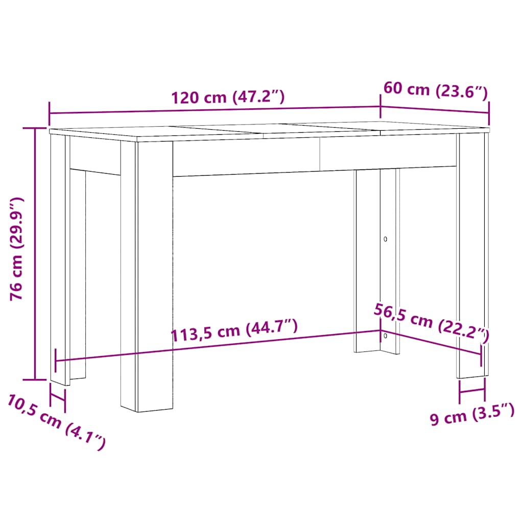 spisebord 120x60x76 cm konstrueret træ røget egetræsfarve