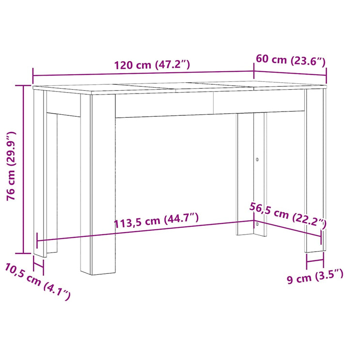 spisebord 120x60x76 cm konstrueret træ røget egetræsfarve