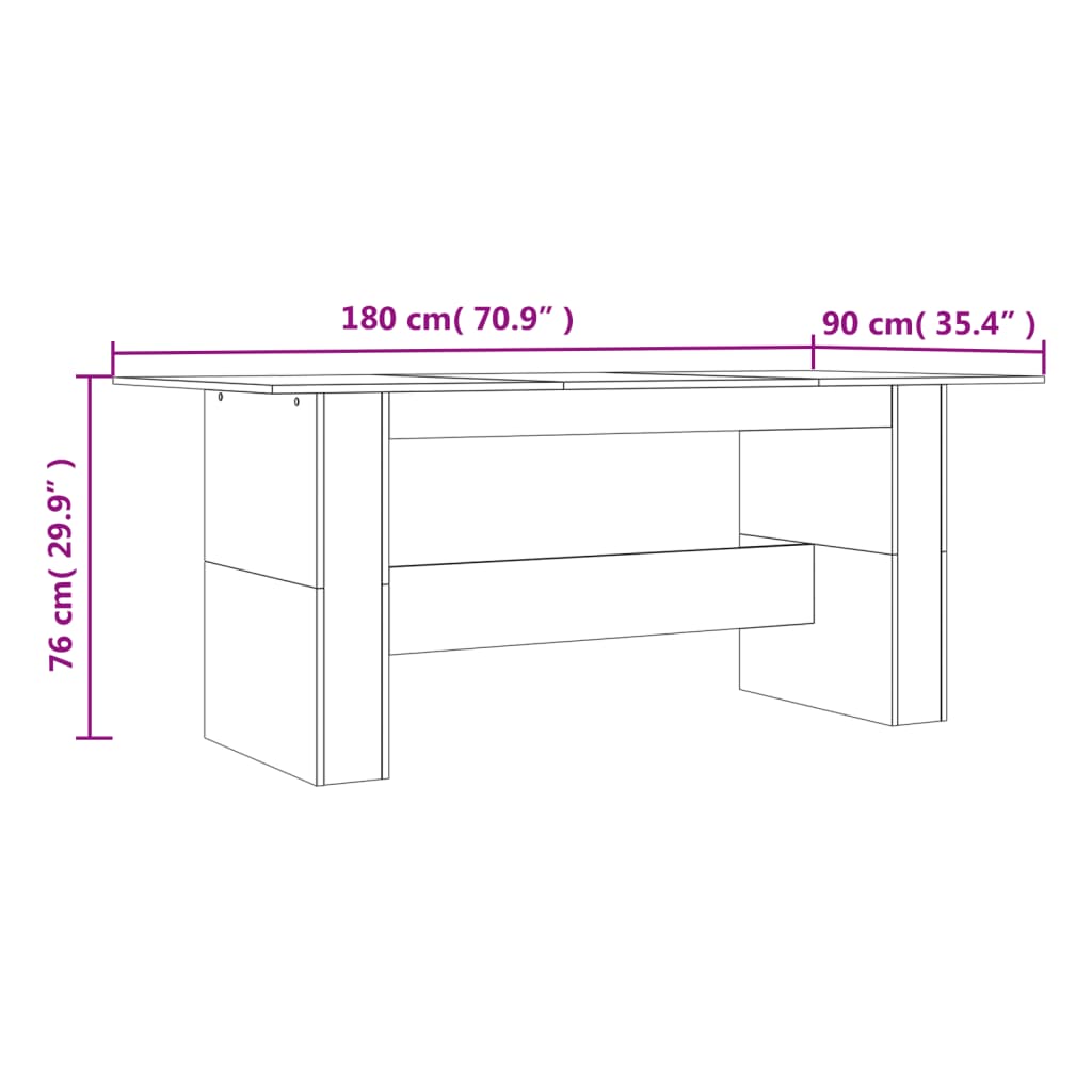spisebord 180x90x76 cm konstrueret træ røget egetræsfarve