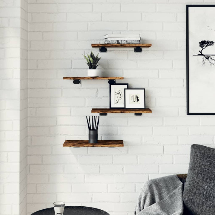 væghylder 4 stk. 40x20x1,5 cm konstrueret træ røget egetræ