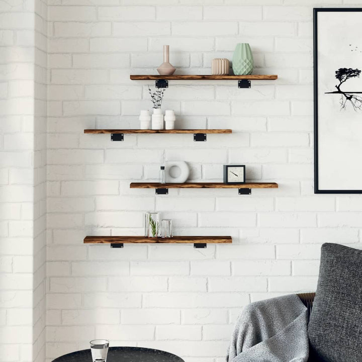 væghylder 4 stk. 60x10x1,5 cm konstrueret træ røget egetræ