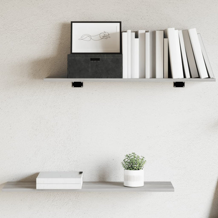 væghylder 4 stk. 80x20x1,5 cm konstrueret træ grå sonoma-eg