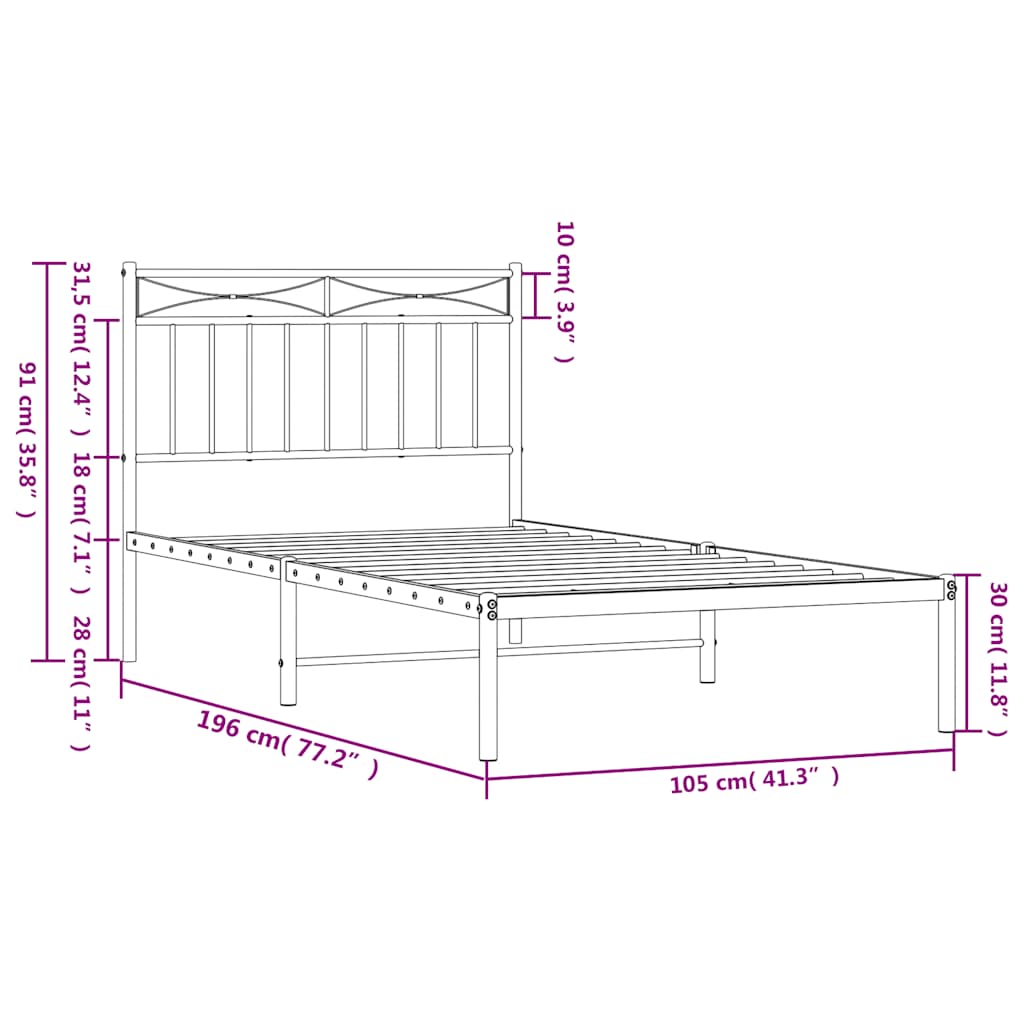 sengeramme med sengegavl 100x190 cm metal sort