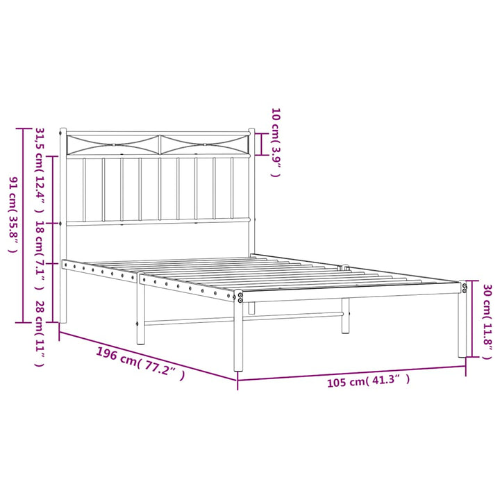 sengeramme med sengegavl 100x190 cm metal sort