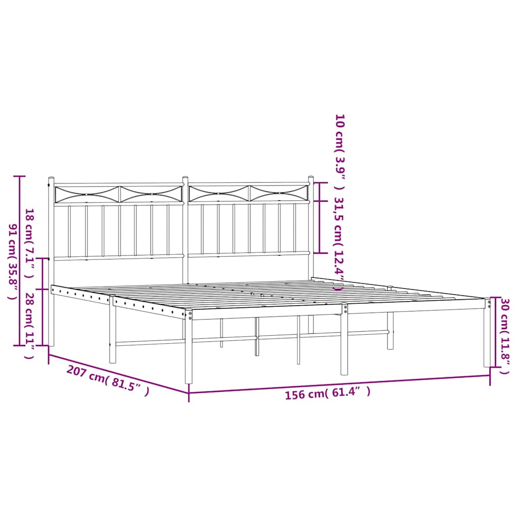 sengeramme med sengegavl 150x200 cm metal sort