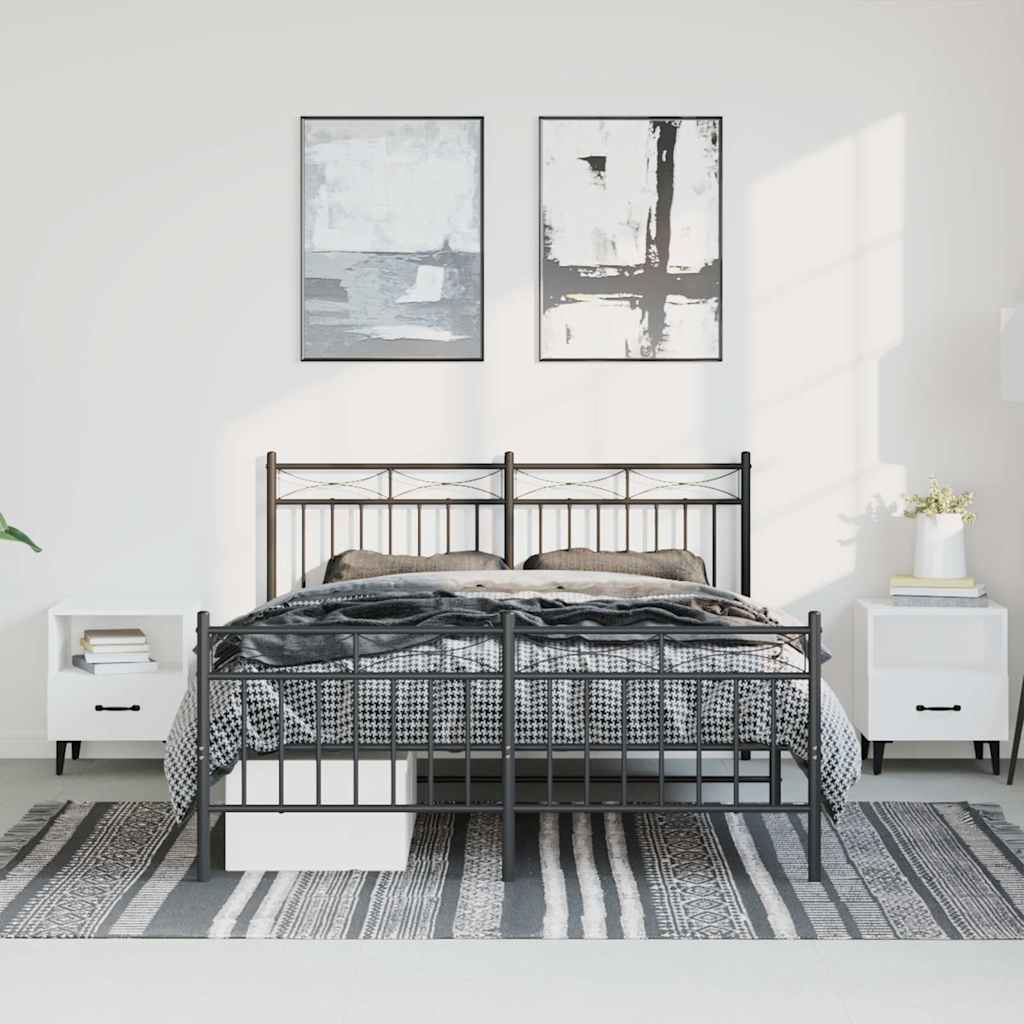 sengeramme med sengegavl og fodgærde 135x190 cm metal sort