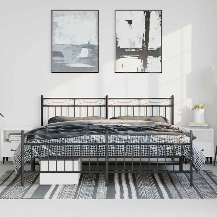 sengeramme med sengegavl og fodgærde 193x203 cm metal sort