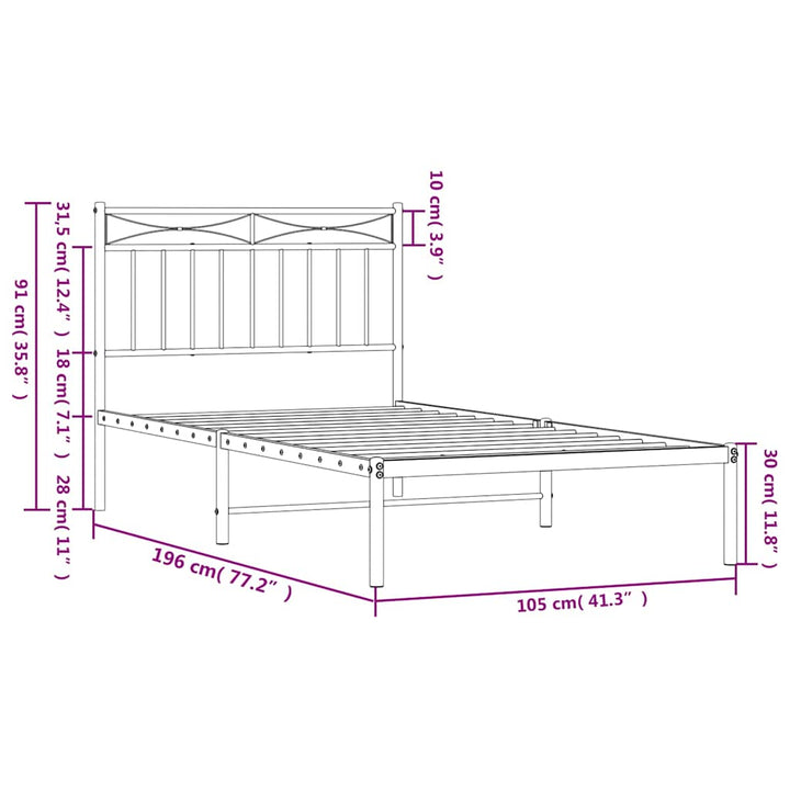 sengeramme med sengegavl 100x190 cm metal hvid