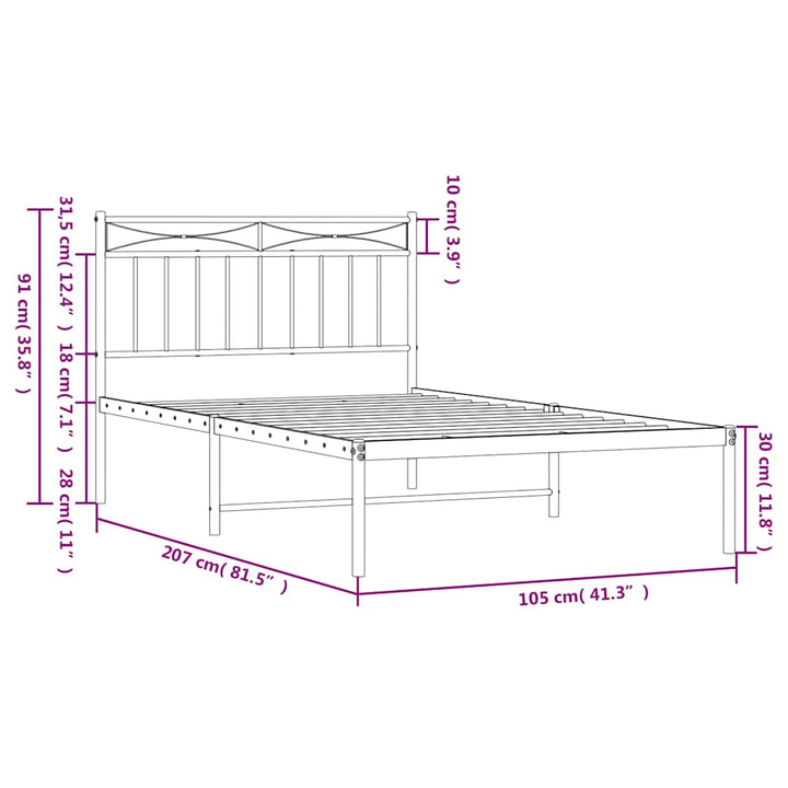 sengeramme med sengegavl 100x200 cm metal hvid
