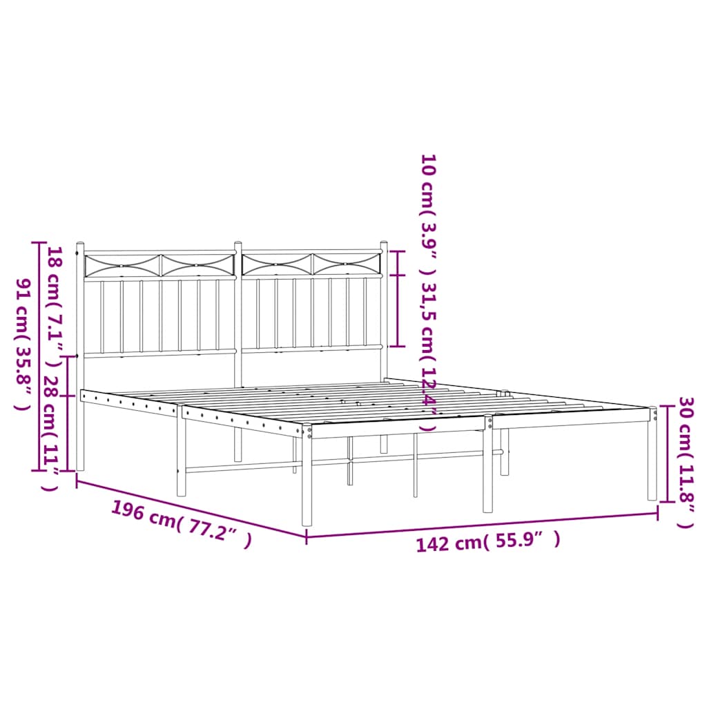 sengeramme med sengegavl 135x190 cm metal hvid