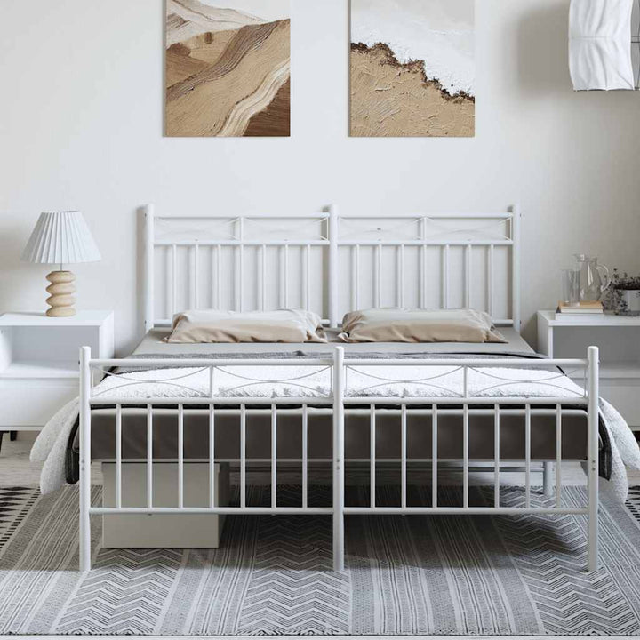 sengeramme med sengegavl og fodgærde 150x200 cm metal hvid