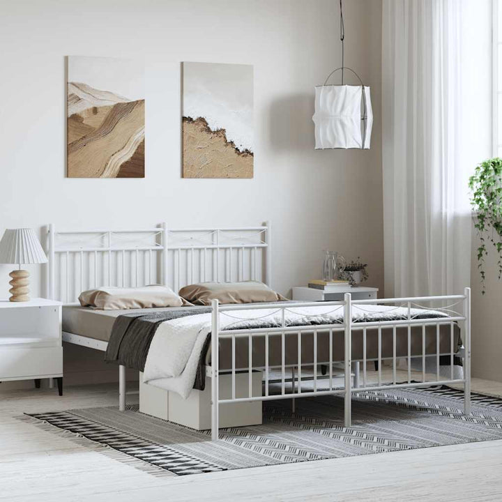 sengeramme med sengegavl og fodgærde 150x200 cm metal hvid