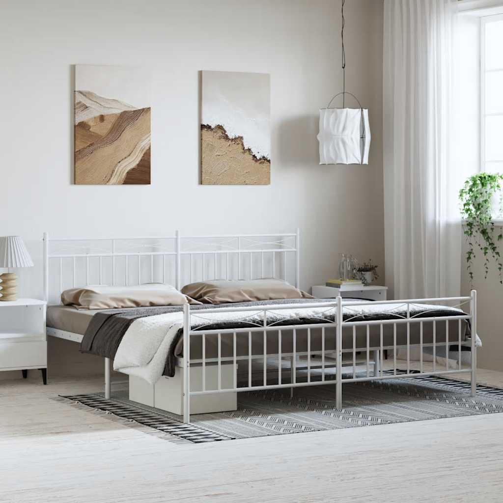 sengeramme med sengegavl og fodgærde 183x213 cm metal hvid