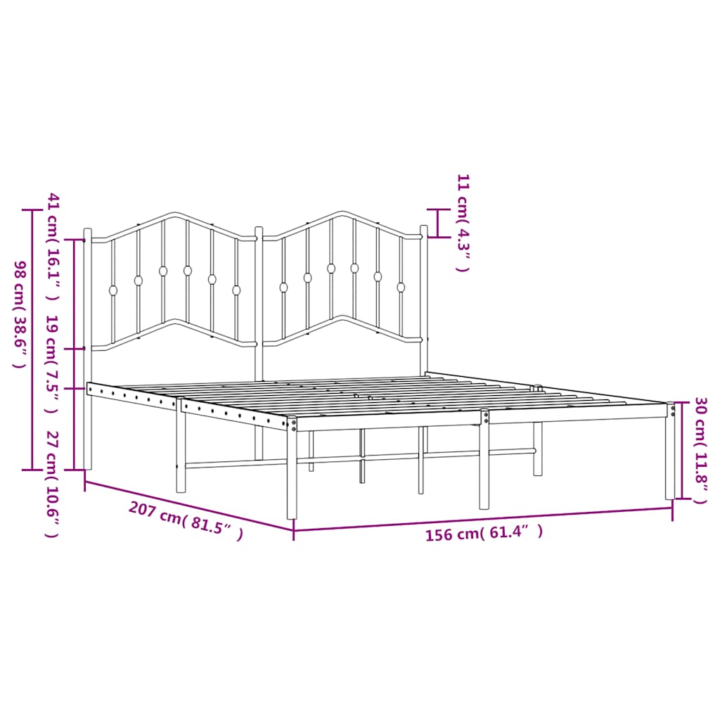 sengeramme med sengegavl 150x200 cm metal sort