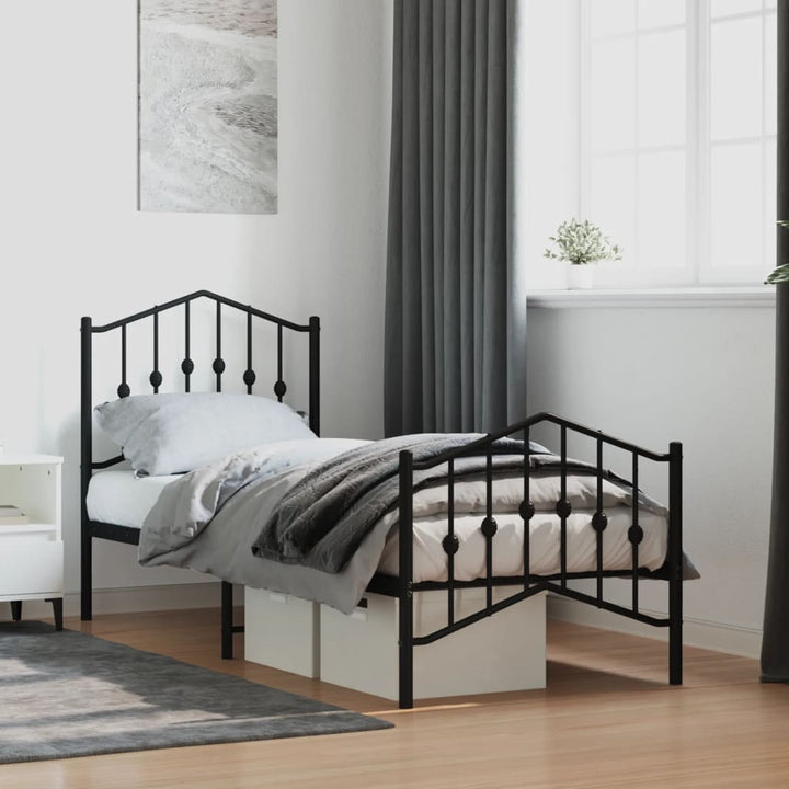 sengeramme med sengegavl og fodgærde 75x190 cm metal sort