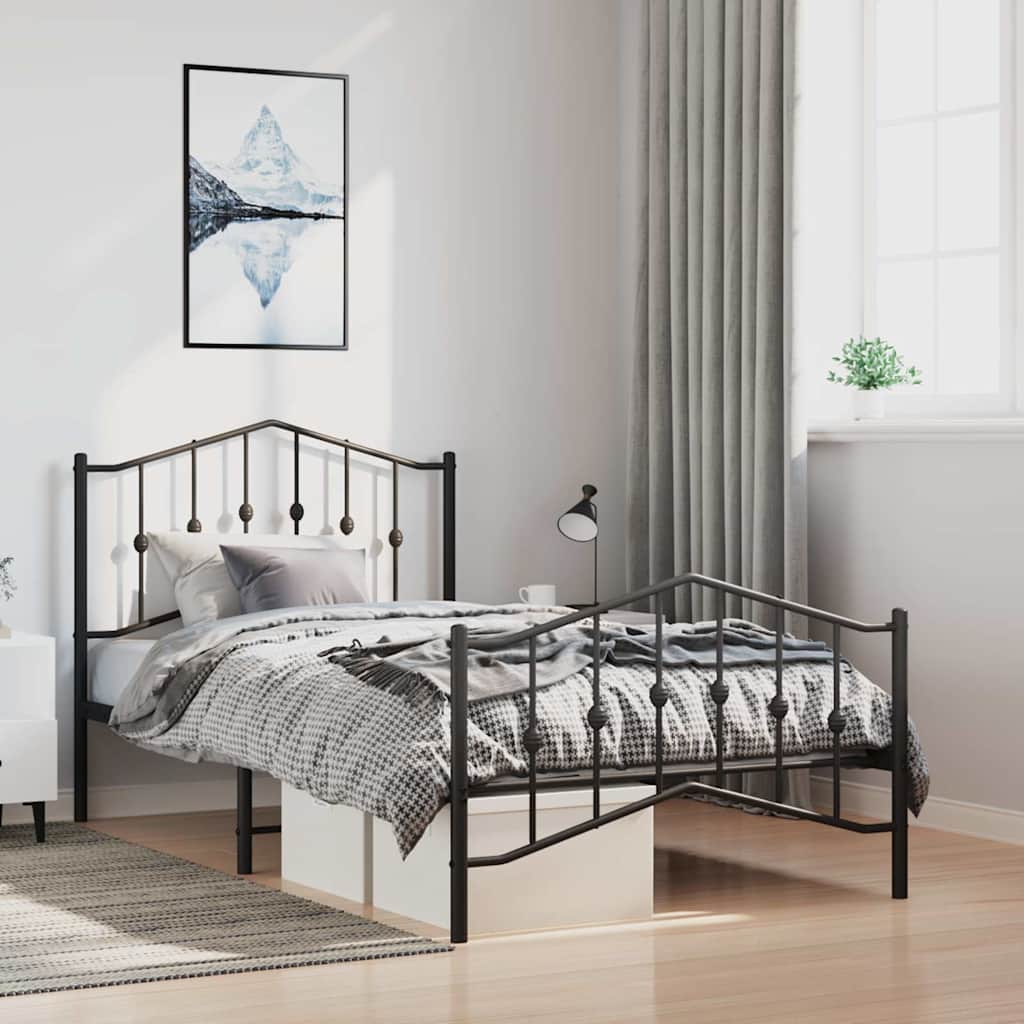 sengeramme med sengegavl og fodgærde 100x200 cm metal sort