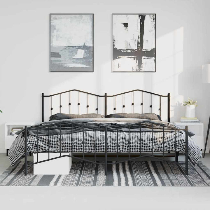sengeramme med sengegavl og fodgærde 193x203 cm metal sort