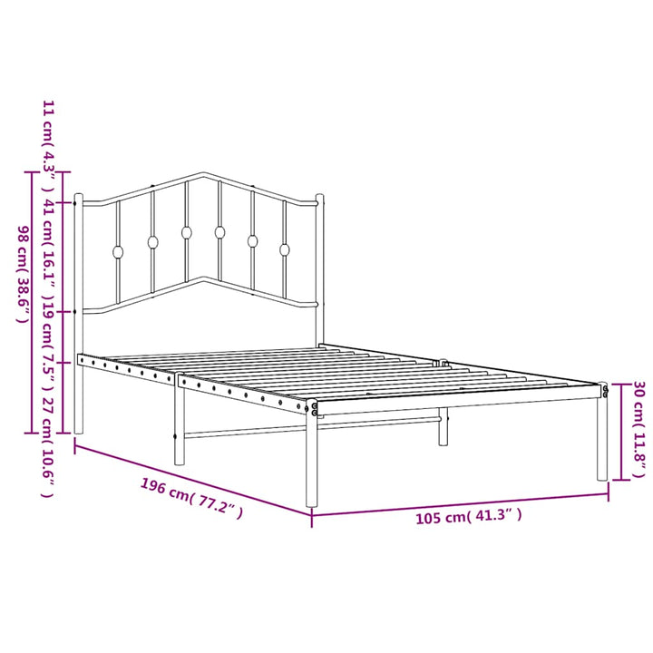 sengeramme med sengegavl 100x190 cm metal hvid