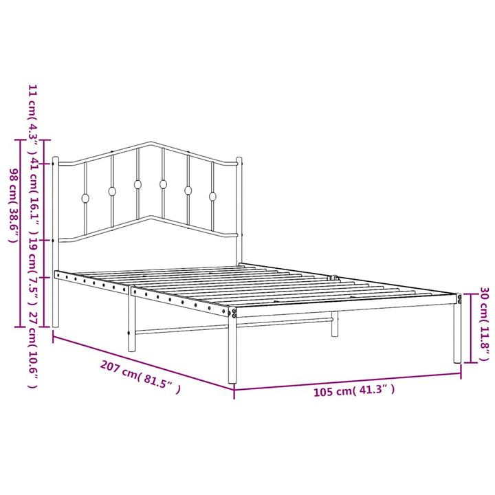 sengeramme med sengegavl 100x200 cm metal hvid