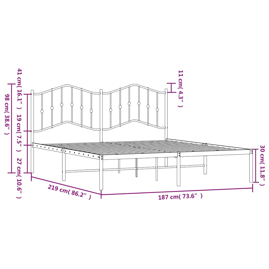 sengeramme med sengegavl 183x213 cm metal hvid
