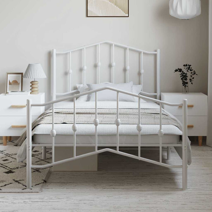 sengeramme med sengegavl og fodgærde 100x190 cm metal hvid