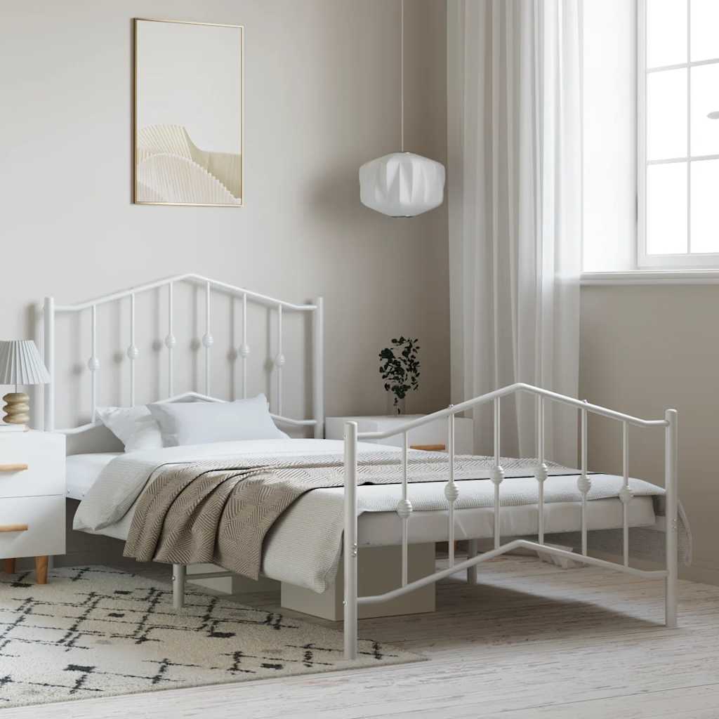 sengeramme med sengegavl og fodgærde 100x190 cm metal hvid