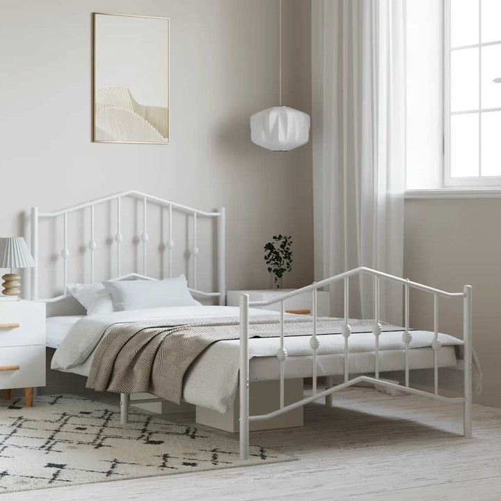 sengeramme med sengegavl og fodgærde 100x190 cm metal hvid