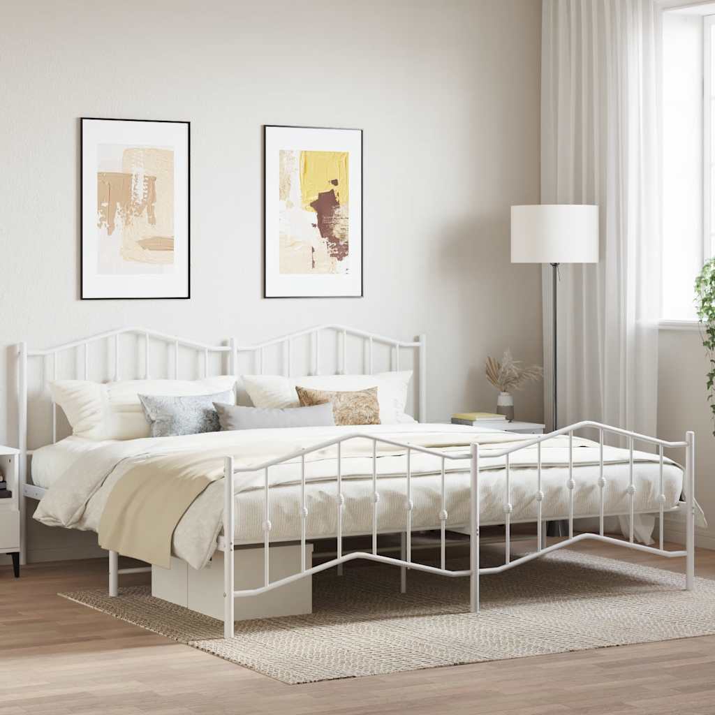 sengeramme med sengegavl og fodgærde 200x200 cm metal hvid