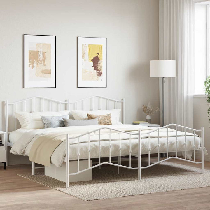sengeramme med sengegavl og fodgærde 200x200 cm metal hvid