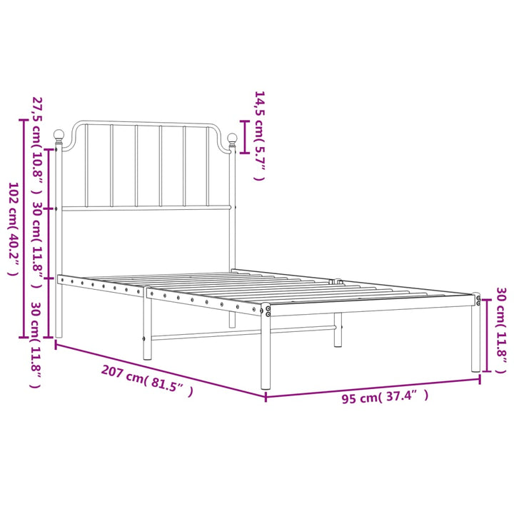 sengeramme med sengegavl 90x200 cm metal sort