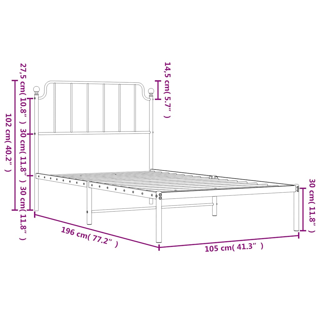 sengeramme med sengegavl 100x190 cm metal sort