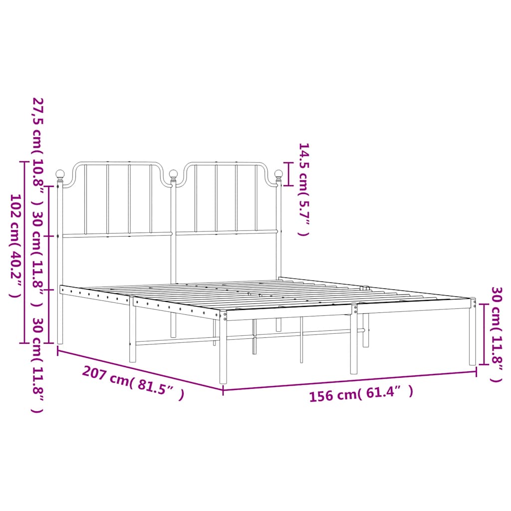 sengeramme med sengegavl 150x200 cm metal sort